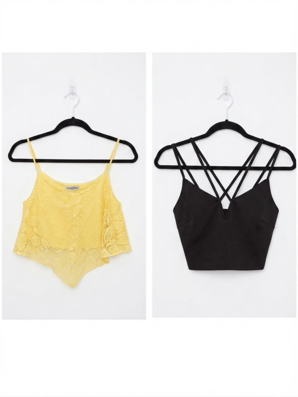 Charlotte Russe Bundle with Yellow Lace Camisole Top & Black Strappy